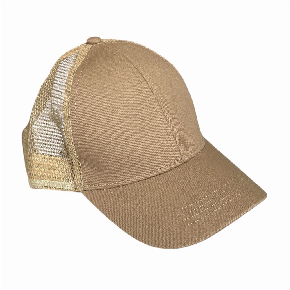 Trucker Hat Unisex One Size Beige Mesh Back Ponytail Adjustable